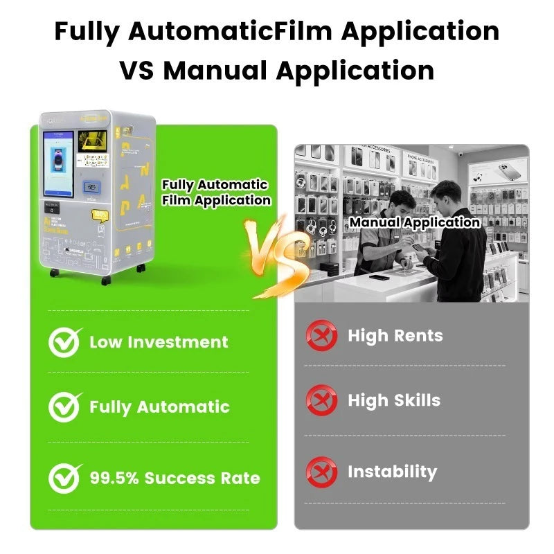 Fully Automatic Customized Mobile Phone Tempered Glass Film Vending Machine Commercial Credit Card Application High Efficiency