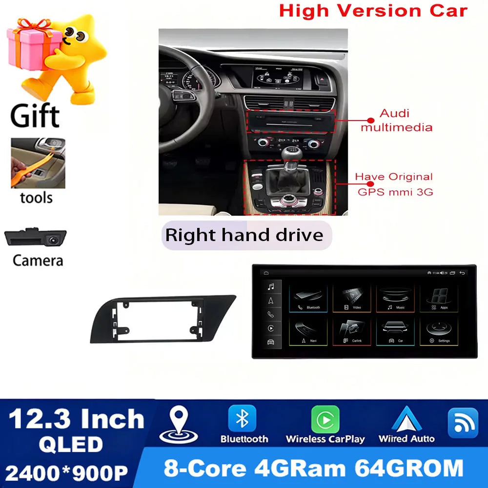 GPS RHD Android 16 Car Radio Multimedia Player for Audi A4 B8 A5 2009 - 2016 Wireless Carplay 4G DSP Stereo Ultra-thin Screen