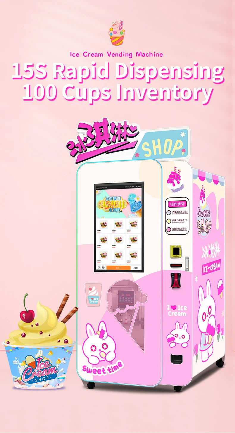 Customized Outdoor Ice Cream Vending Machine Automatic Soft Serve Robotic Self Service Equipment For Commercial Business Use
