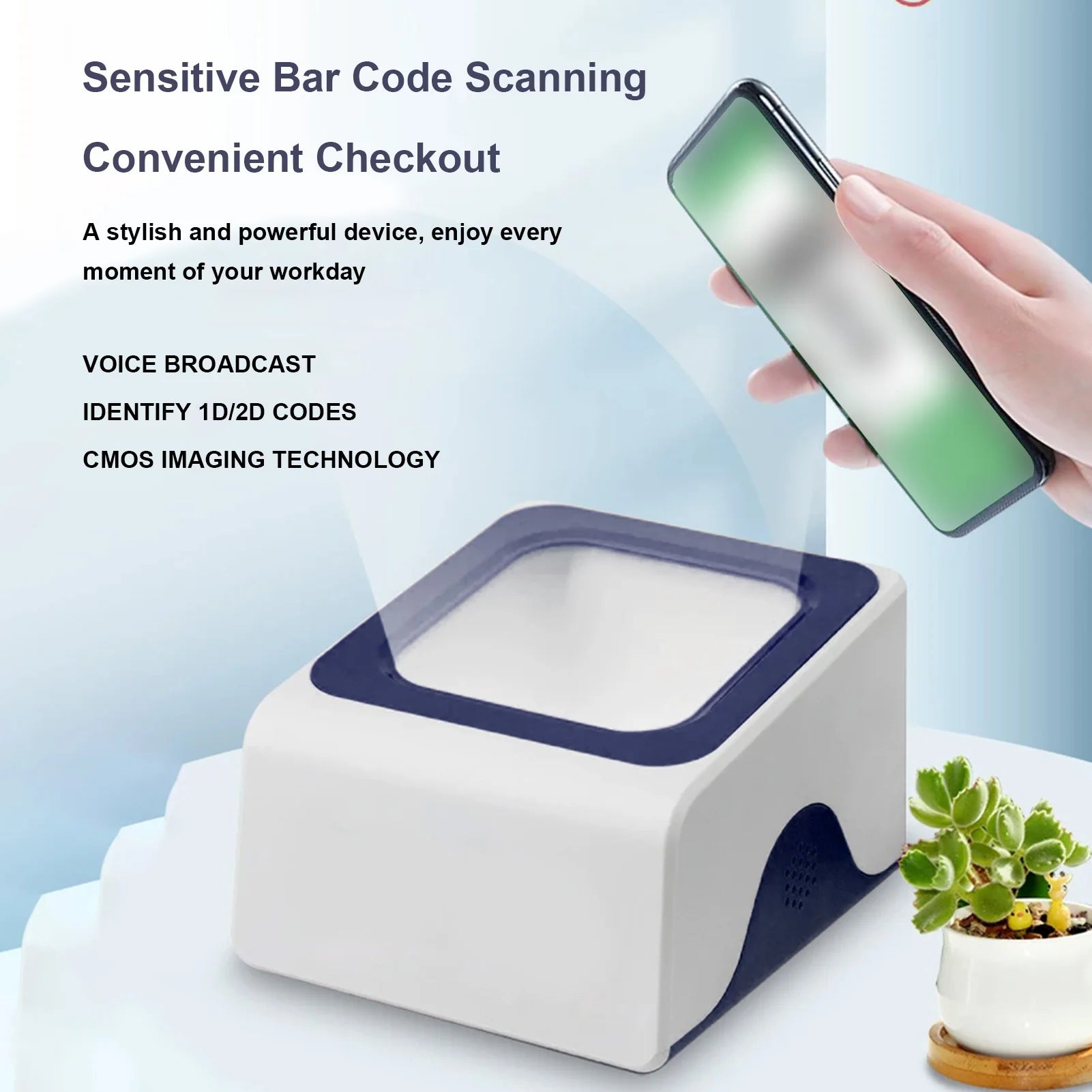 Bar  Scanner QR Desktop Scanner Desktop Barcode Scanner for 2D/1D QR Bar  Payment  Scanning Box with Voice Prompt