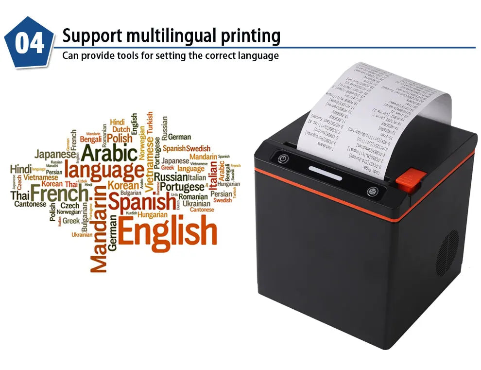 Tablets Printer Options 80mm 72Mm Print Width High Speed 260Mm/S Usb Bluetooth Lan Wi-Fi Barcode Auto Cutter