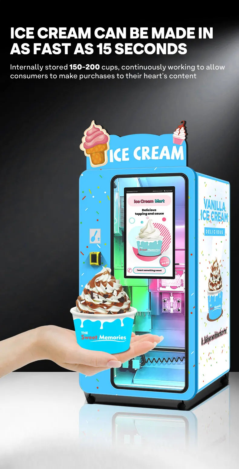 Customized Commercial Ice Cream Vending Machine Fully Automatic Touchscreen Self-Serve 24/7 Shopping Mall