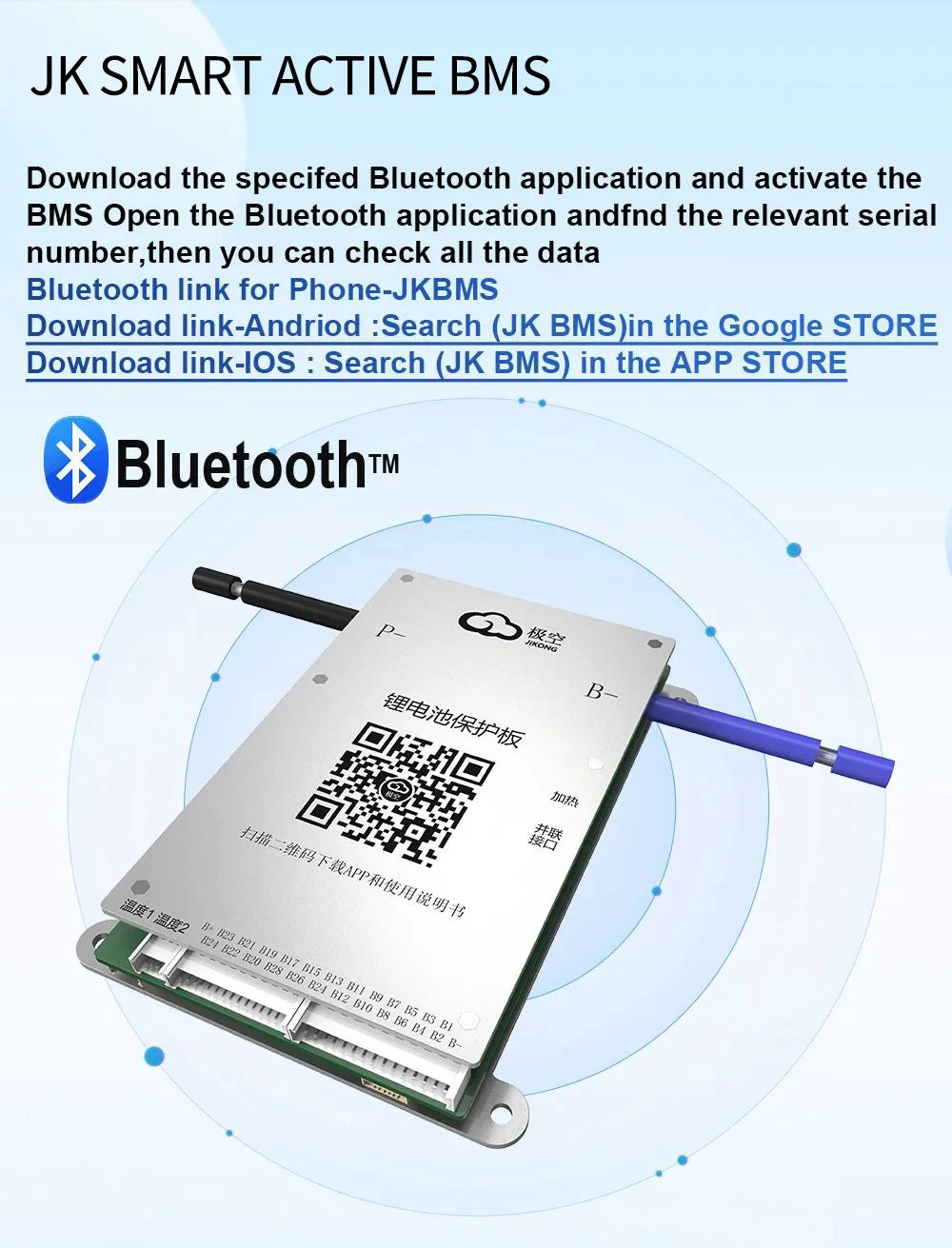 Smart BMS BD6A8S10P 4S 5S 6S 7S 8S 12V 24V Battery With 0.6A Active Balance BMS LiFePO4 Li-ion LTO Battery Storage Bluetooth BMS