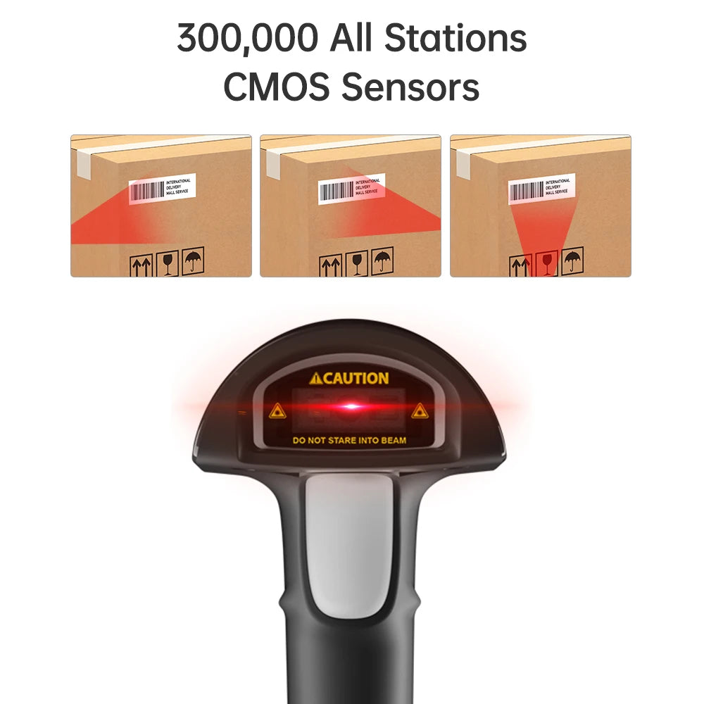 【New】Wireless 2D 1D Barcode Scanner BT+2.4G+USB Wired High Speed Scanning with Pedestal Wireless Charging Stand and OLED Display