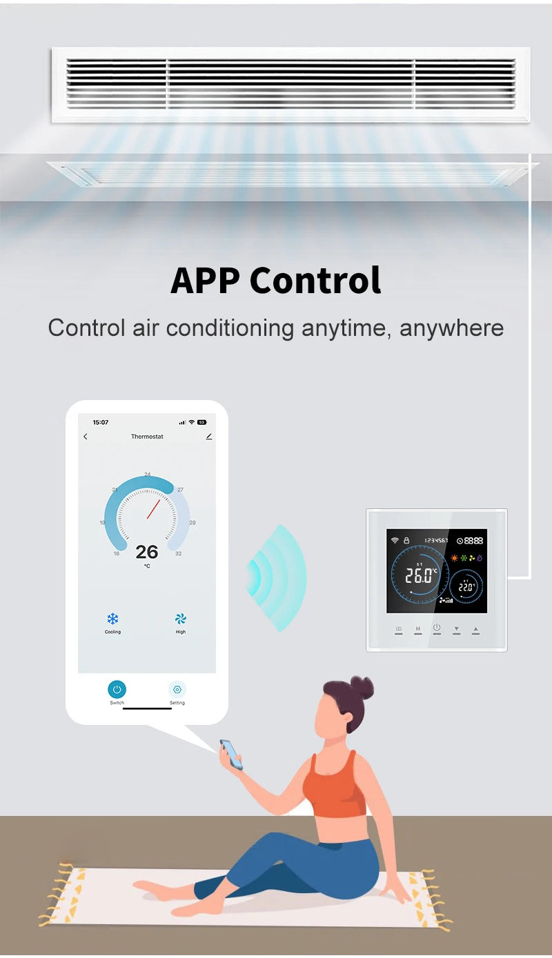 Smart Wifi Thermostat for AC Energy Saving HVAC Fan Coil Temperature Controller Flexible Square Shape for Hospital Cold Room