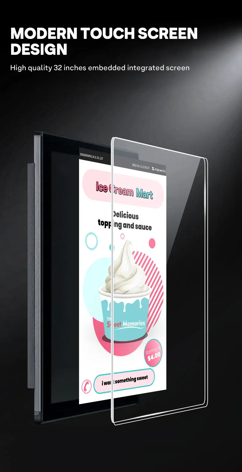 Customized Commercial Ice Cream Vending Machine Fully Automatic Touchscreen Self-Serve 24/7 Shopping Mall