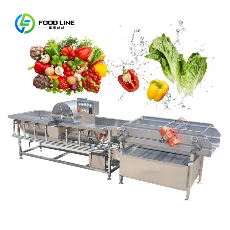 Customized Commercial Automatic High Pressure Air Bubble Fruit Vegetable Cleaner Motor Pump Included Industrial Large Capacity