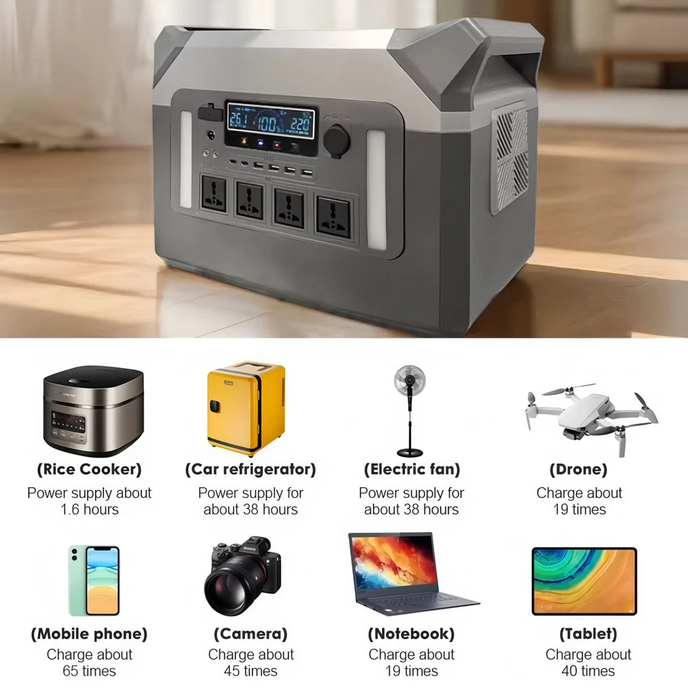 3000W Portable Power Station LiFePO4 Battery Solar Generator Power Bank Outdoor Camping Emergency Energy Storage Power Supply