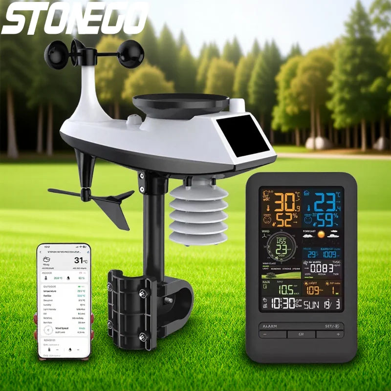 Smart Weather Station with App Auto Timer and Perpetual Calendar for Temperature Humidity Wind Speed Rainfall UV TVOC Monitoring