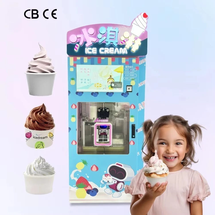 Customized Commercial Efficient Cooling Ice Cream Machine Automated Fast Continuous with Fresh Fruit Nut Ingredients Vending