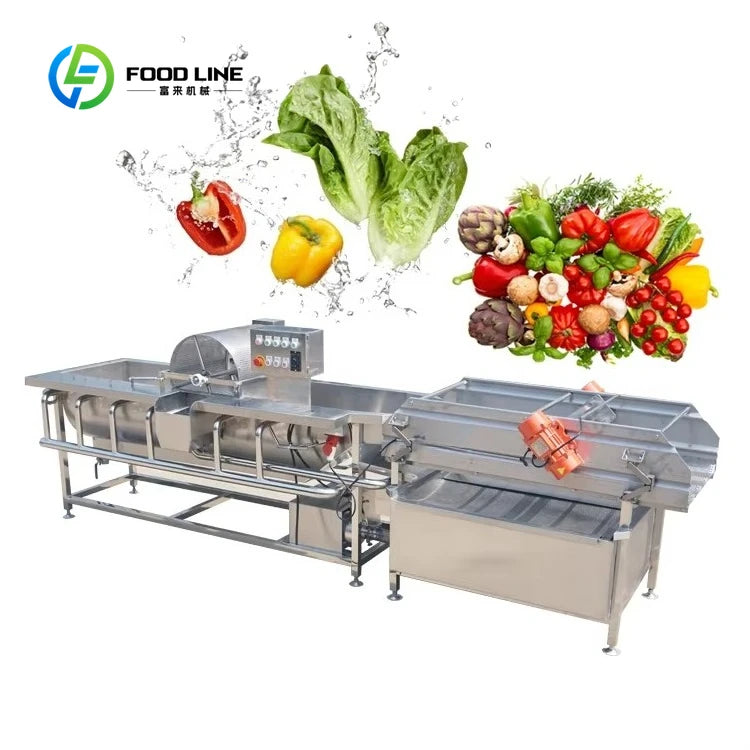 Customized Commercial Automatic High Pressure Air Bubble Fruit Vegetable Cleaner Motor Pump Included Industrial Large Capacity
