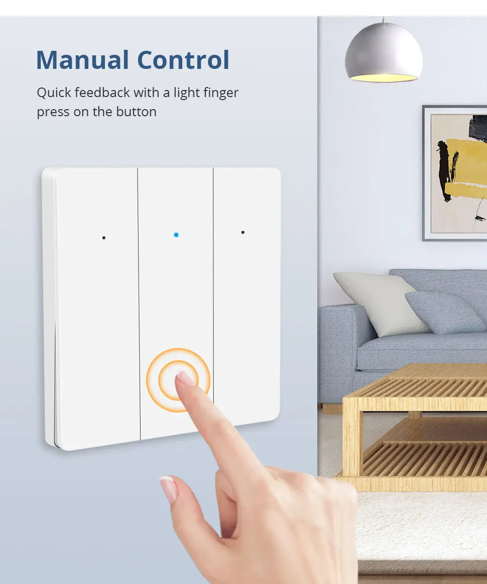 Zemismart Matter WiFi EU 1 2 3 Gangs Smart Wall Light Switch Neutral Required with Big Button SmartThings App Homekit Control
