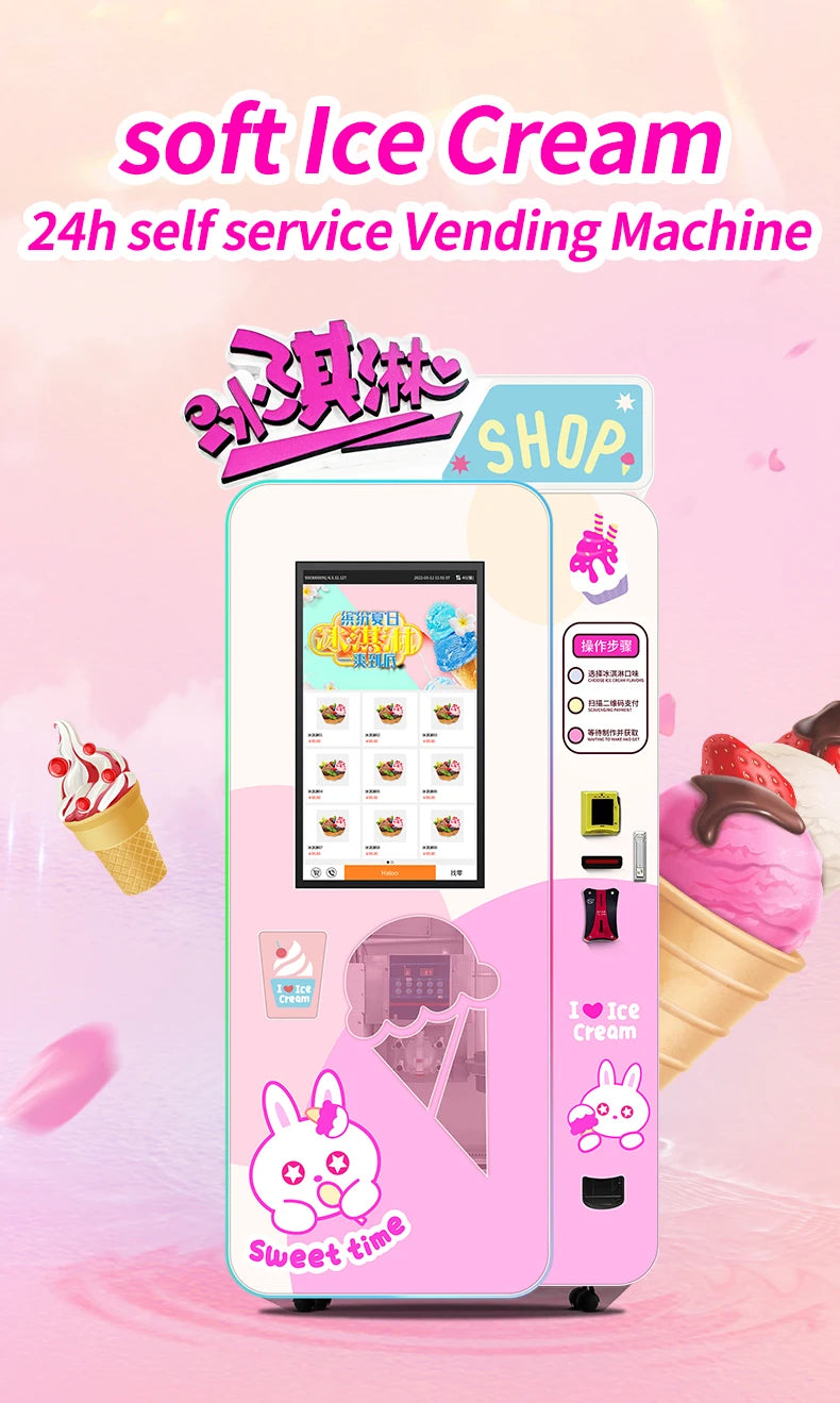 Customized Outdoor Ice Cream Vending Machine Automatic Soft Serve Robotic Self Service Equipment For Commercial Business Use