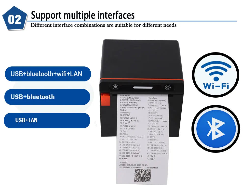 Tablets Printer Options 80mm 72Mm Print Width High Speed 260Mm/S Usb Bluetooth Lan Wi-Fi Barcode Auto Cutter