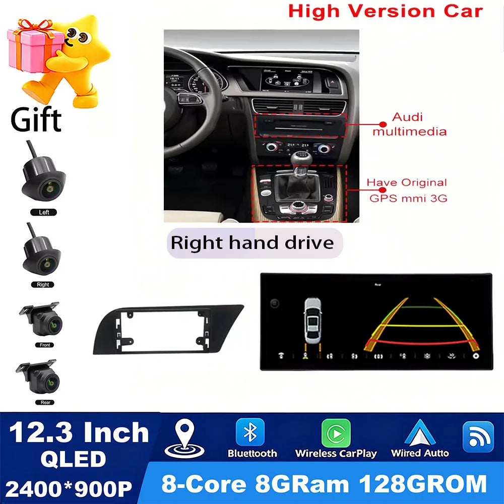 GPS RHD Android 16 Car Radio Multimedia Player for Audi A4 B8 A5 2009 - 2016 Wireless Carplay 4G DSP Stereo Ultra-thin Screen