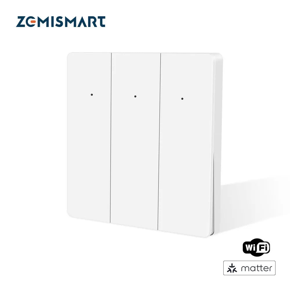 Zemismart Matter WiFi EU 1 2 3 Gangs Smart Wall Light Switch Neutral Required with Big Button SmartThings App Homekit Control