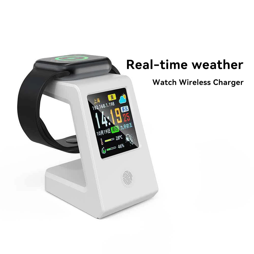 Smart WiFi weather clock, featuring wireless charging for watches, digital table clock, real-time weather display, touch control