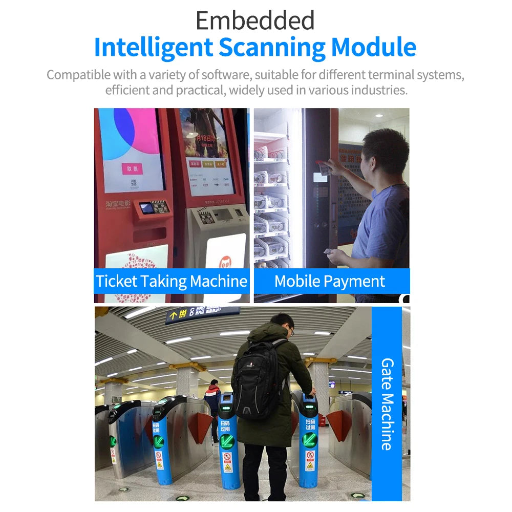 Embedded Barcode Scanner Self-Induction 1D/2D/QR Bar Code Reader Module USB Scanner for Gate Machine Tickets Checking Mobile Pay
