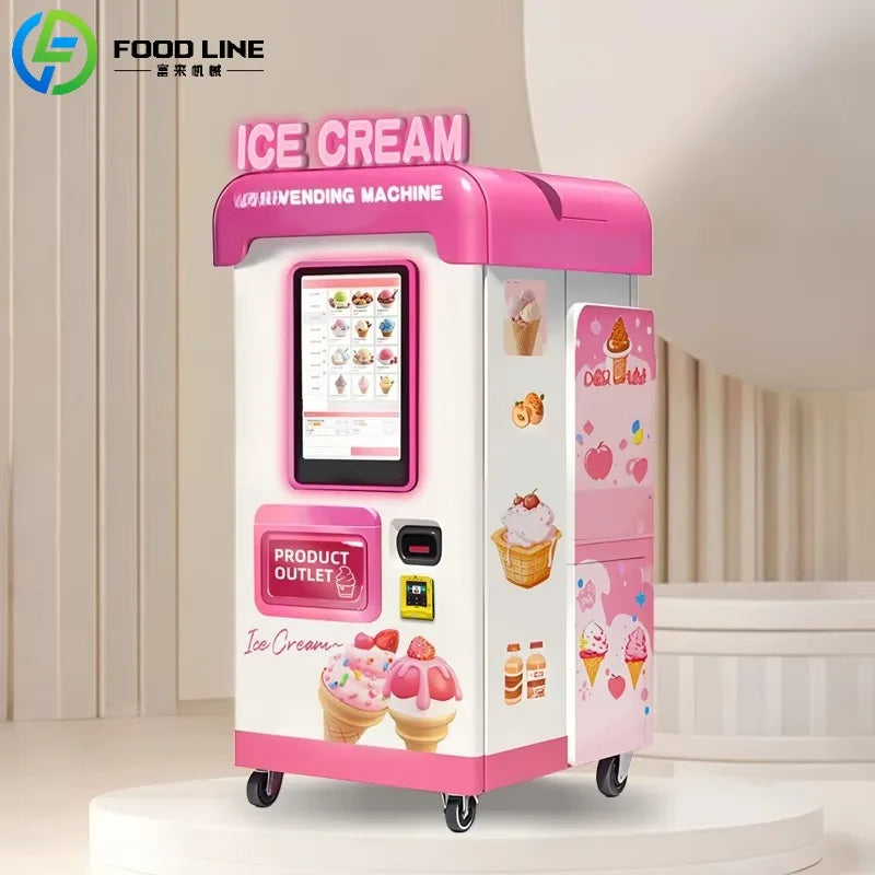 Customized Outdoor Ice Cream Vending Machine Automatic Soft Serve Robotic Self Service Equipment For Commercial Business Use