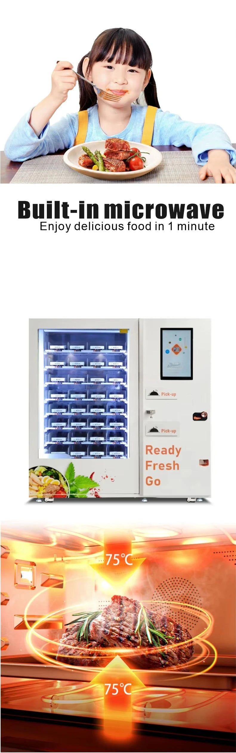 Custom Commercial Hot Food Automat High Capacity Warm Meal Vendor With Energy Efficient Heating System And LED Interface