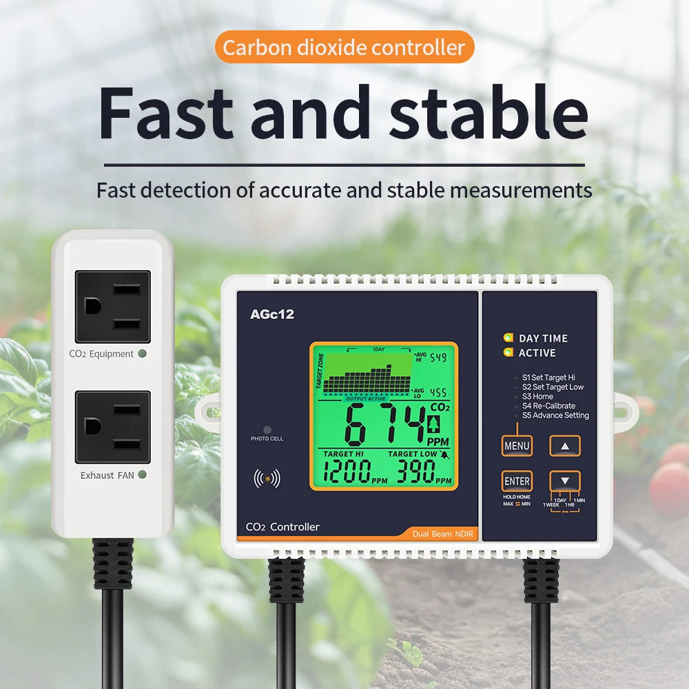 AGc12 CO2 Carbon Dioxide Controller Dual Channel Automatic Greenhouse Plants CO2 Concentration Control Pressure Regulator US EU