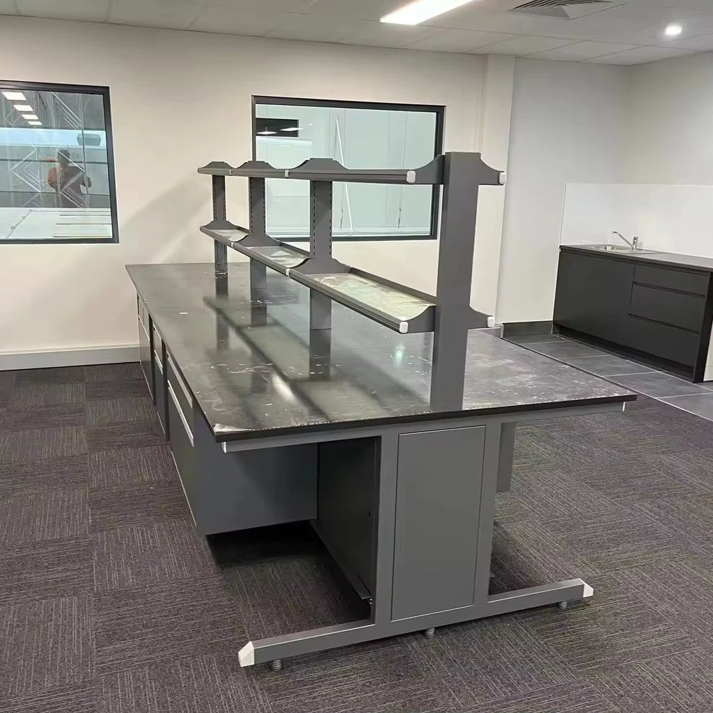 Laboratory Furniture Biology Bench C-Frame Lab Island Table With Sink And Reagent Shelf
