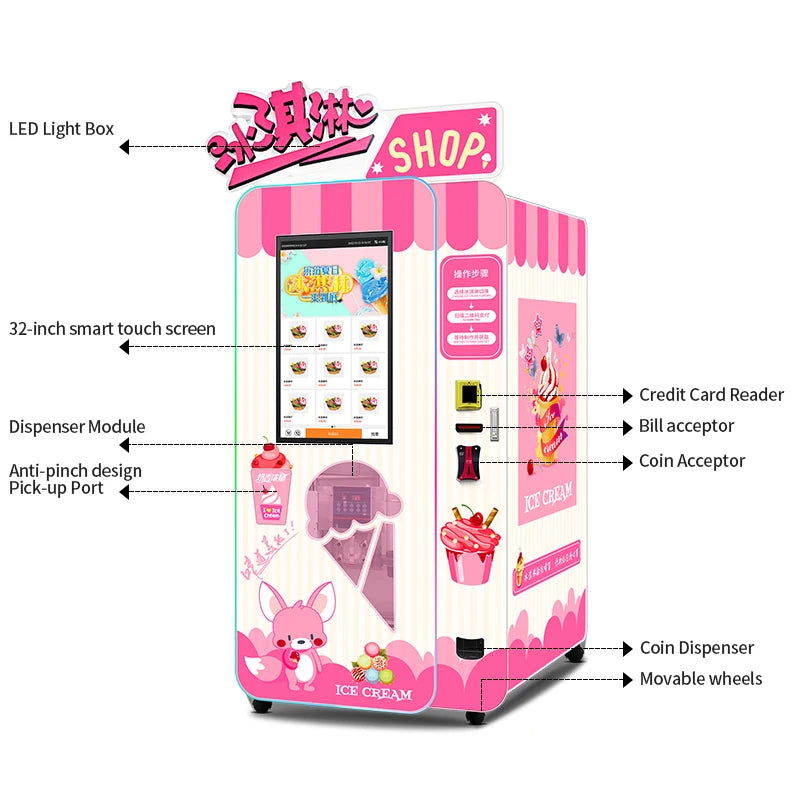 Customized Outdoor Ice Cream Vending Machine Automatic Soft Serve Robotic Self Service Equipment For Commercial Business Use