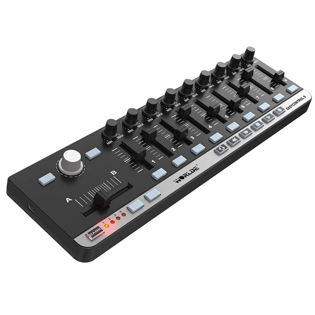 Worlde EasyControl.9 MIDI Controller – 9 Assignable Knobs/Sliders/Buttons, 6 Transport Controls, Plug & Play, No Driver Needed