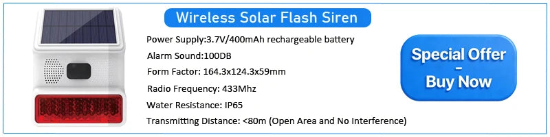 Smart Home Solar powered siren Tuya WIFI GSM Alarm System Wireless Smart Life APP 433MHz Safe Security Gap PIR Motion with Alexa