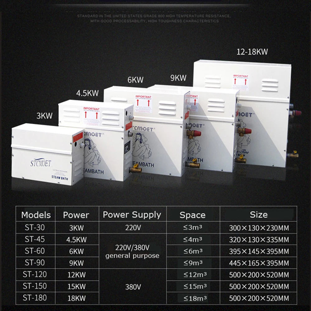 15KW 18kw 220v 380V Steam Generator Household Steam Bath Sauna Dry Stream Furnace Wet Steam Steamer Digital Controller