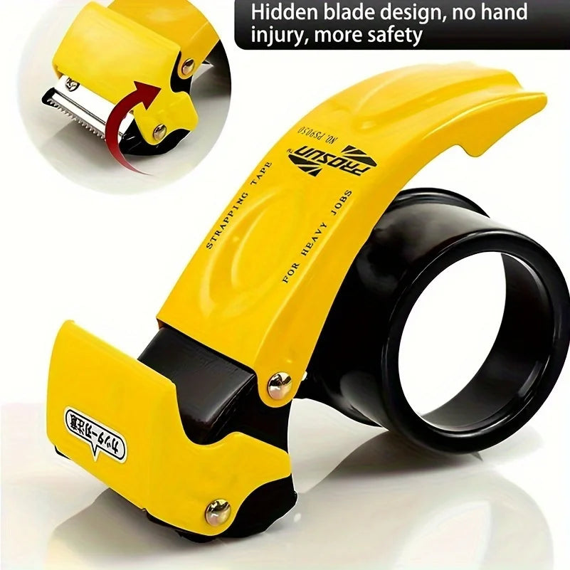 Heavy duty handheld packaging tape dispenser, automatic cutting and sealing, metal structure,used for efficient sealing of boxes