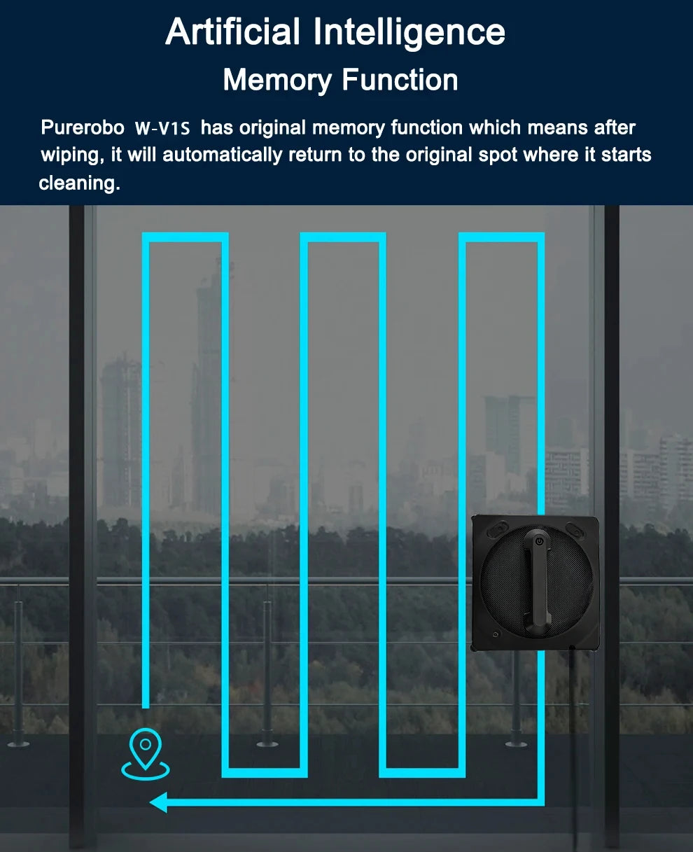 Robot Window Cleaner Purerobo W-V1S With Vibration&Dual Water Spray，High Vacuum Suction，Home Glass Cleaning Window Cleaner Robot