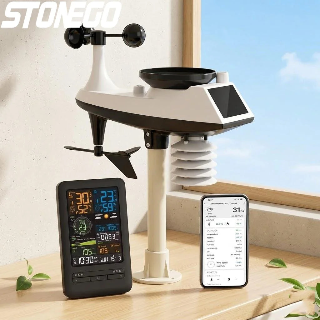 Smart Home Weather Station Monitor Temperature Humidity Wind Speed Rainfall UV TVOC Auto Timer Calendar