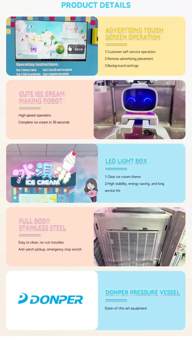 Customized Smart Business Self Service Ice Cream Vending Robot Automatic Metal Machine with SDK Function Commercial Equipment