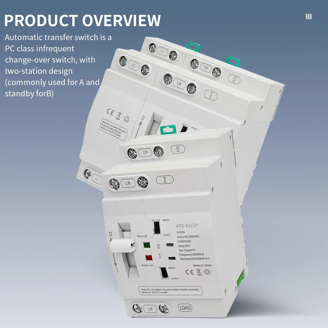 Uninterrupted Automatic Transfer Switch PC Class ATS 2P 4P 25A 40A 63A 110V 220V Mains Power Generator Dual Power Backup