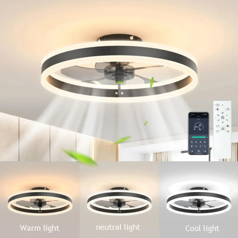Smart Ceiling Fan With Lights Remote Control Bedroom Decor Ventilator Lamp 6 speed wind speed led Circulator fan light