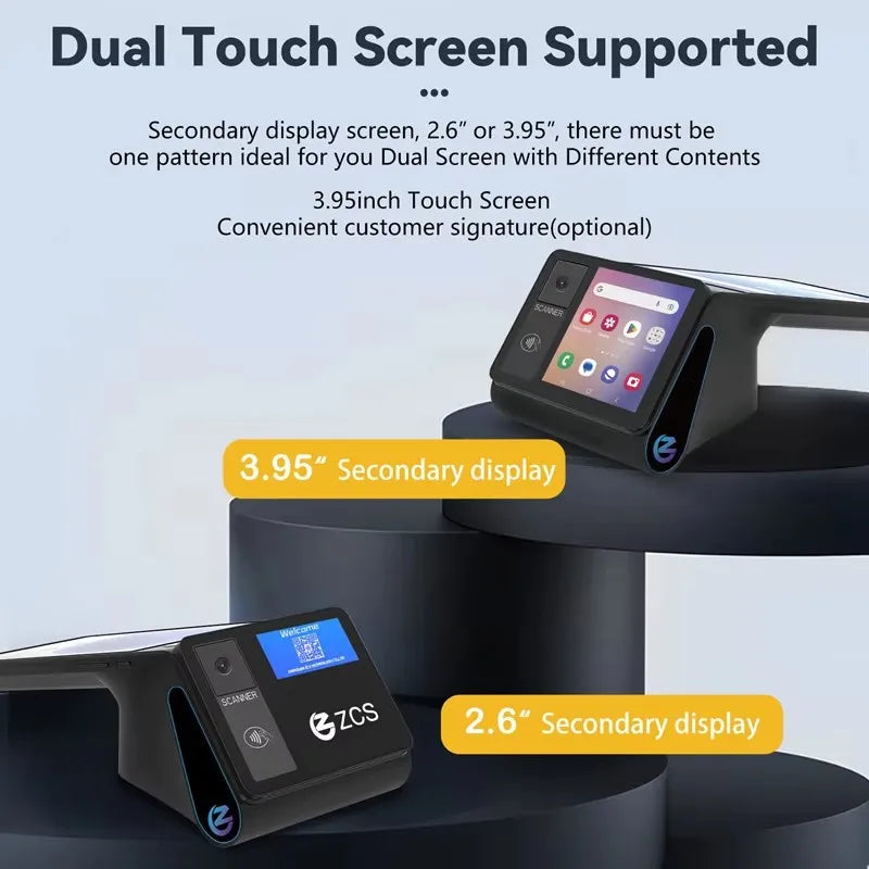 Z108 Android 14 Dual Screen POS Terminal Sales Point Cash Register with 8-inch Touch Screen NFC Scanner 58/80mm Thermal Printer