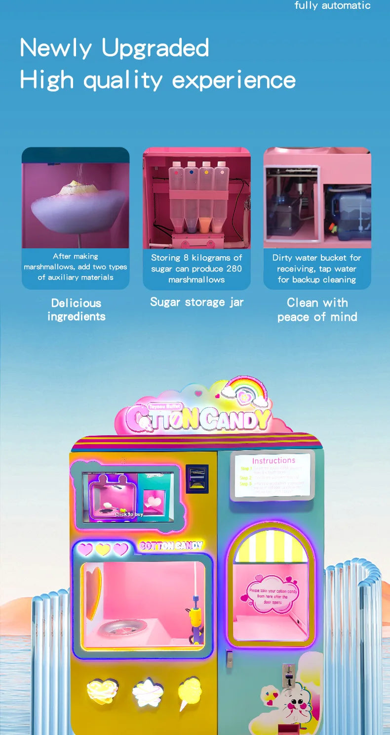 Professional Customized Automatic Candy Cotton Machine Factory Commercial High Profit Durable Candy Floss Vending Machine