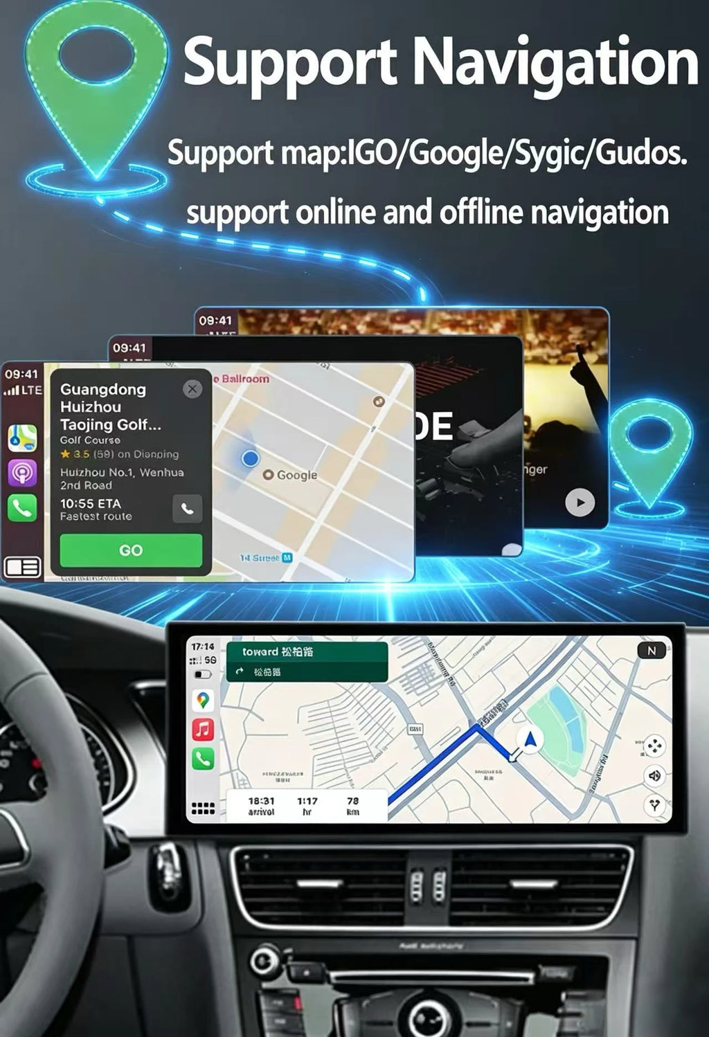 GPS RHD Android 16 Car Radio Multimedia Player for Audi A4 B8 A5 2009 - 2016 Wireless Carplay 4G DSP Stereo Ultra-thin Screen