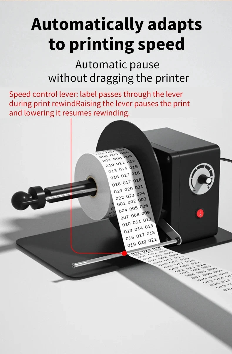 Automatic Label Rewinder Stepless Speed Adjustable Label Dispenser Industrial Grade Label Printer Accessory for Barcode,Sticker
