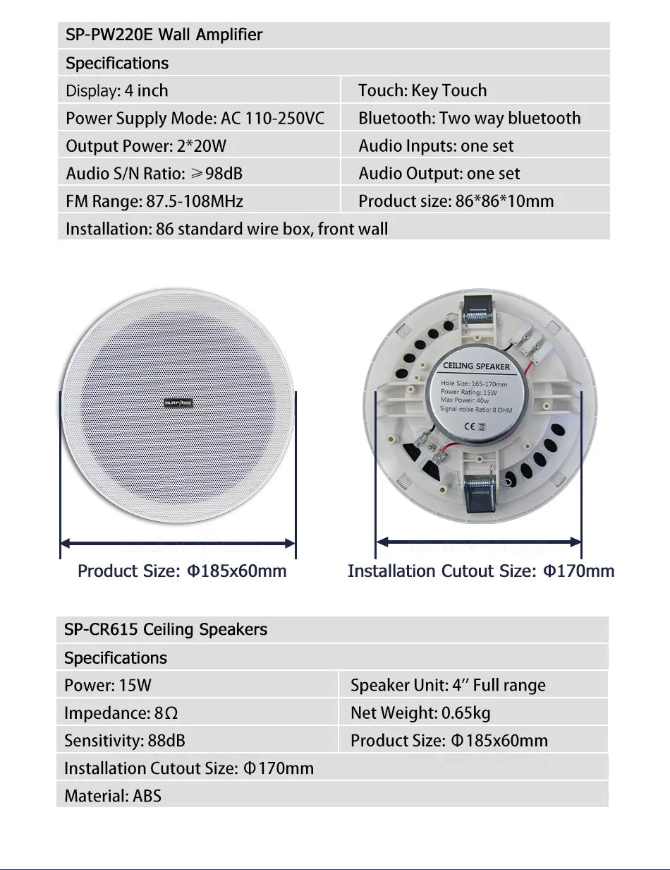 Smart Home Audio 4 Inch Key Touch Wireless Bluetooth-compatible Wall Amplifier Fm Radio with Frameless Ceiling Loudspeakers Kits