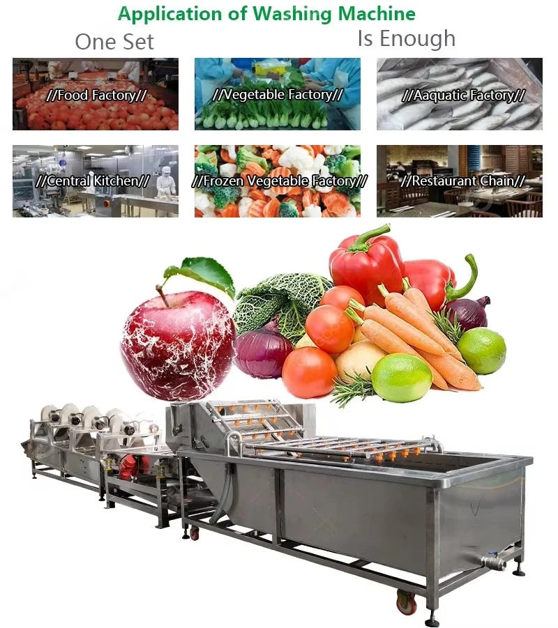 Customized Commercial Automatic High Pressure Air Bubble Fruit Vegetable Cleaner Motor Pump Included Industrial Large Capacity