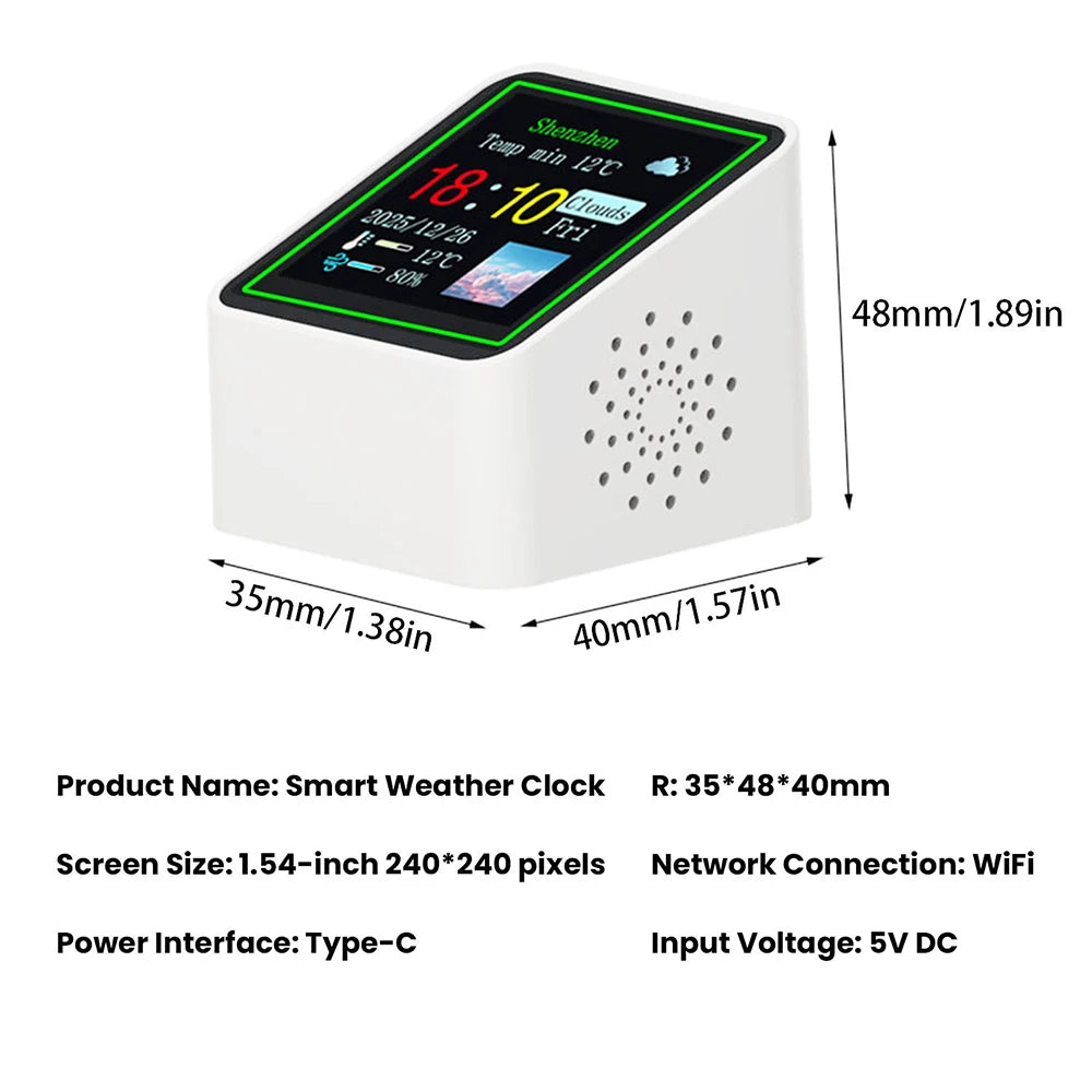 Smart Wifi Weather Station Display Weather Temperature Humidity Time Alarm Clock Desktop Electronic Clock Type-C Min Clock DC 5V