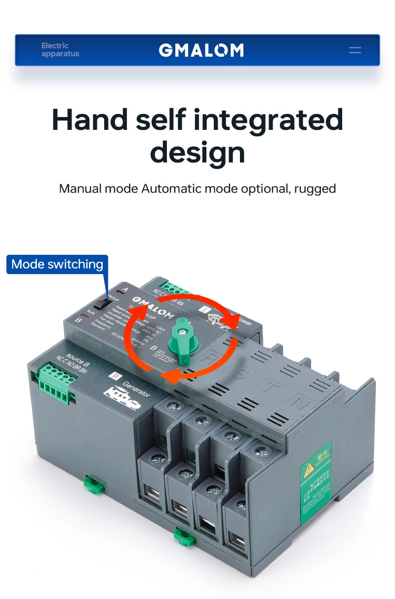 Rail Dual Power Automatic Transfer Switch 2P 3P 4P ATS Selector Switches Uninterruptible Millisecond Power Generator 100A AC220V
