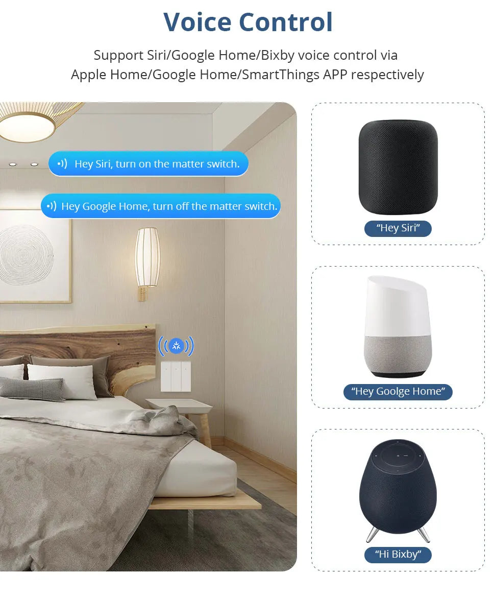Zemismart Matter WiFi EU 1 2 3 Gangs Smart Wall Light Switch Neutral Required with Big Button SmartThings App Homekit Control