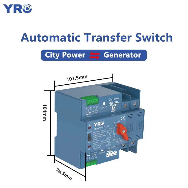 ATS 2P 4P 100A 125A 220V 400V Dual Power Automatic Transfer Switch For Generator or PV Energy To City power Changeover Switch