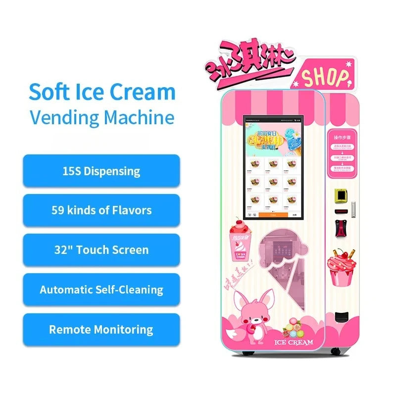 Customized Outdoor Ice Cream Vending Machine Automatic Soft Serve Robotic Self Service Equipment For Commercial Business Use