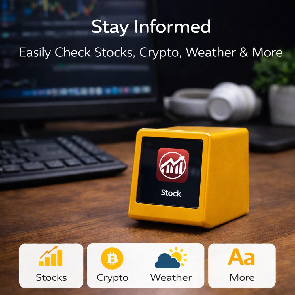 Smart WiFi Desk Clock Display – Weather, Crypto & Stock Monitor, Custom UI, Real-Time Data Screen