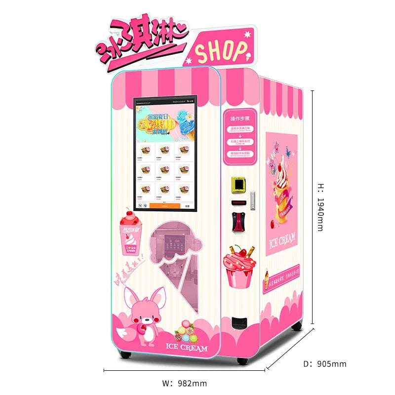 Customized Outdoor Ice Cream Vending Machine Automatic Soft Serve Robotic Self Service Equipment For Commercial Business Use