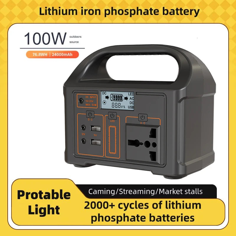 100W Solar Power Portable Station Camping Battery Generator Outdoor Lifepo4 Bank 110V 220V Supply Emergency Home Energy RV Led